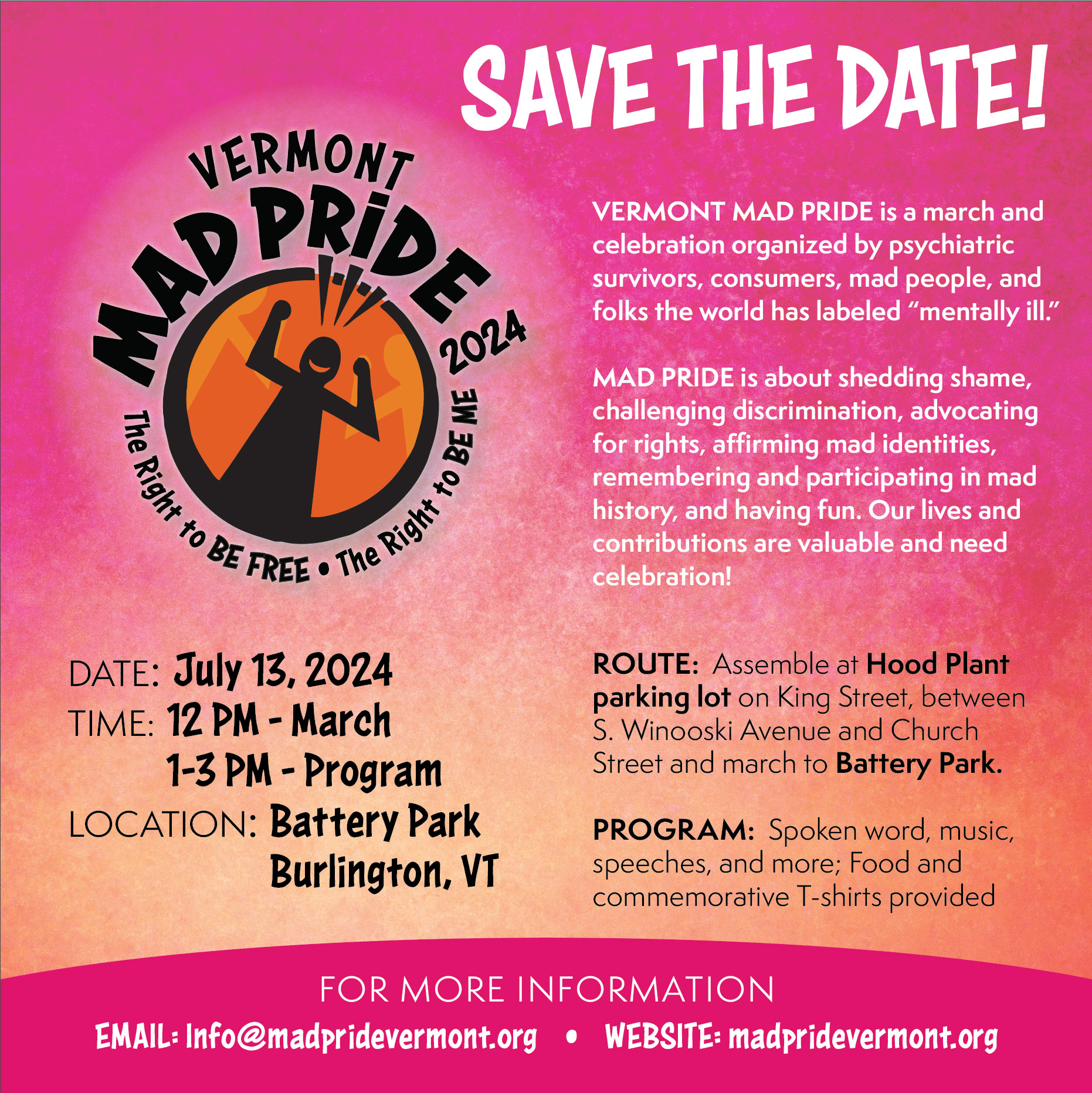 Save the date for Mad Pride Vermont 2024
